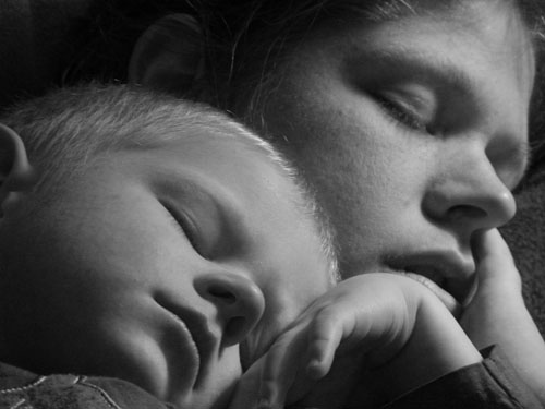 Amy and Micah bw sleeping