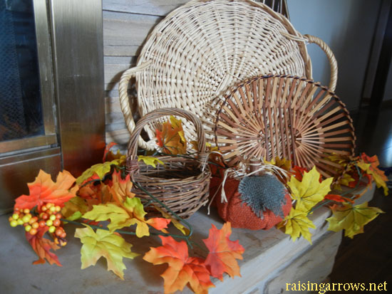 baskets near fireplace