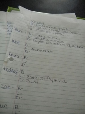 menu plan on paper